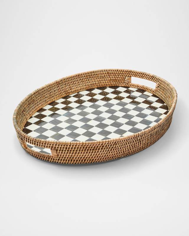 Courtly Check Enamel Rattan Party Tray